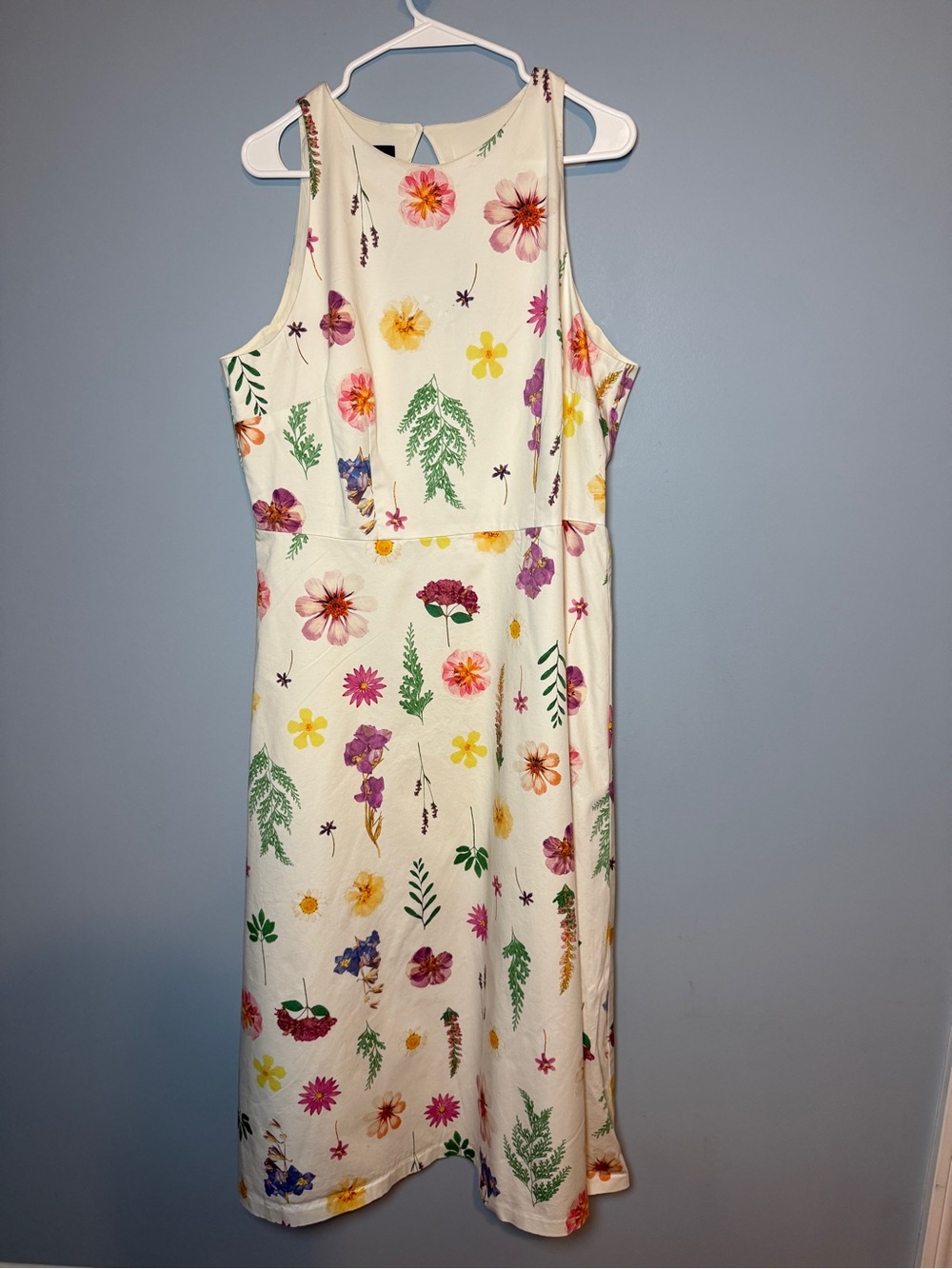 Beautiful Talbots Cream Floral Midi Dress with Pink & Yellow Blooms